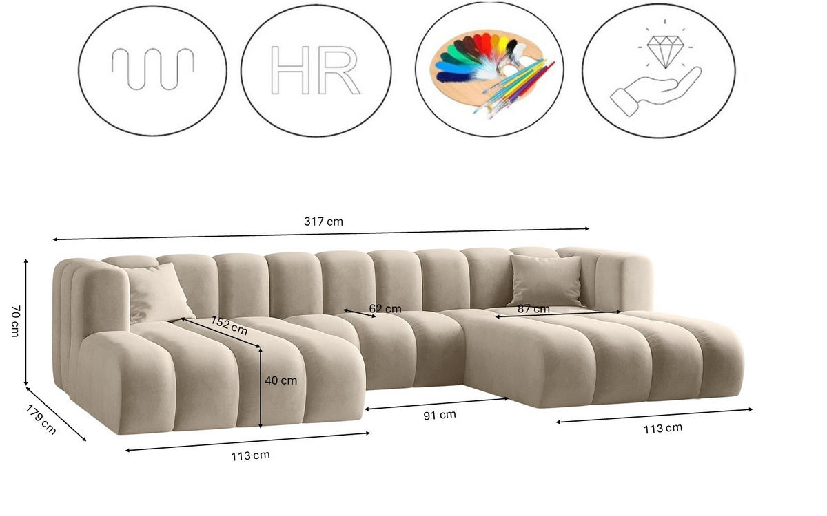 ECKSOFA U-from Grand modular Stoff Salvador Beige - Beige, Holz (317/179cm) - Kaiser Möbel