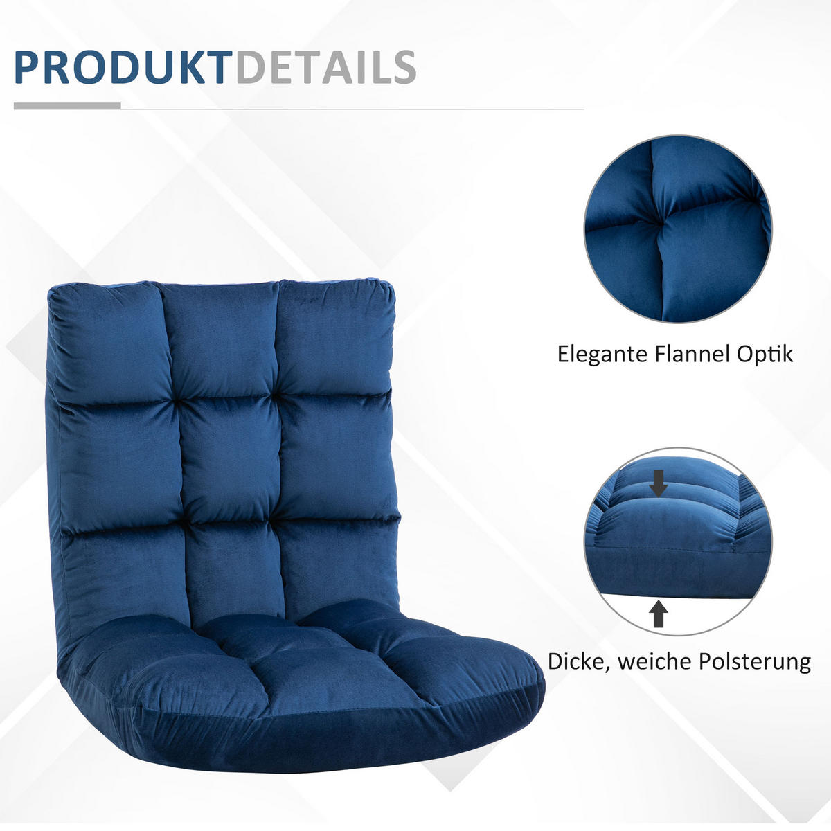BODENSTUHL Bodensessel mit verstellbarer Rückenlehne Bodensofa Blau - Blau, Metall (71/53.5/55cm) - HOMCOM