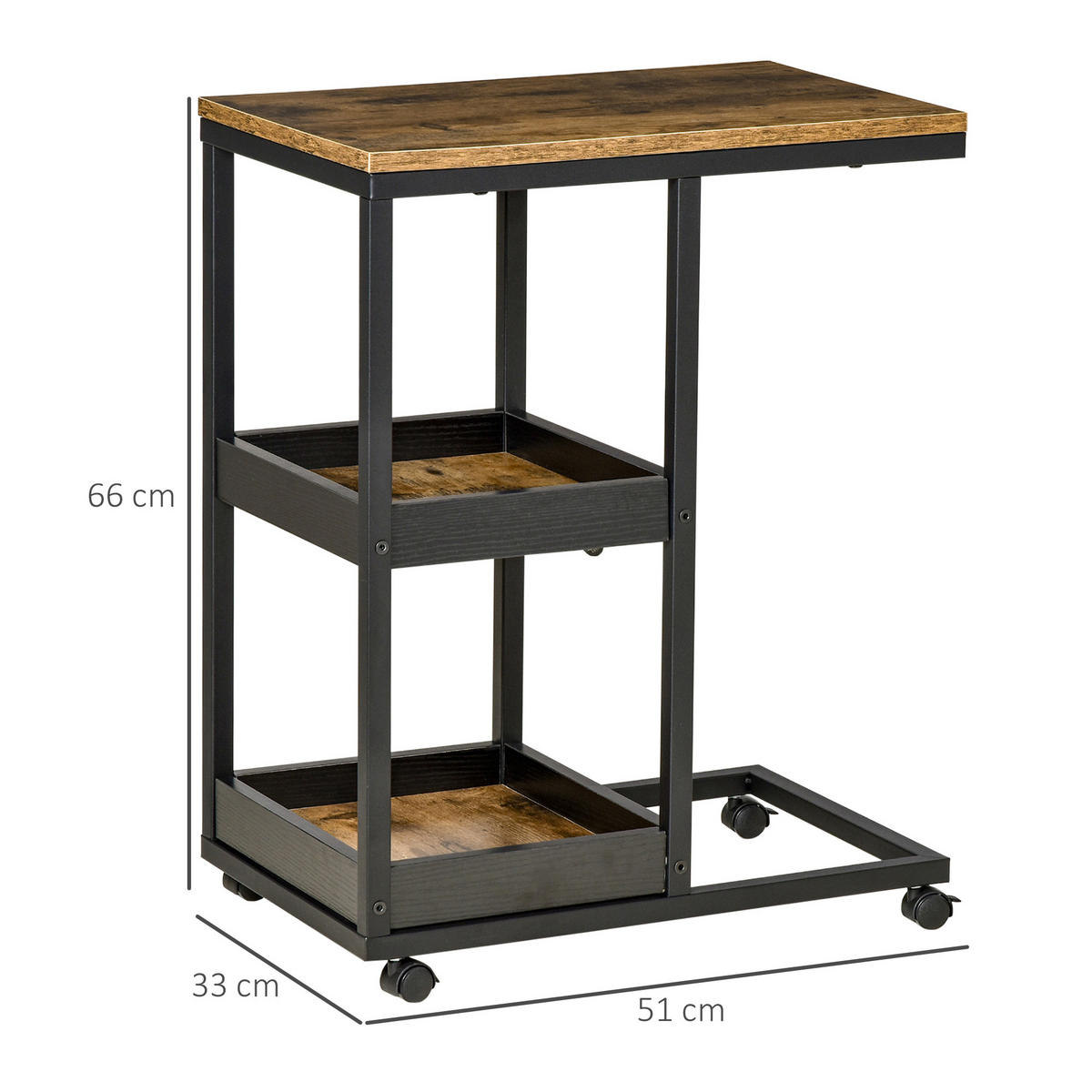 BEISTELLTISCH - Braun, Metall (51/33/66cm) - HOMCOM