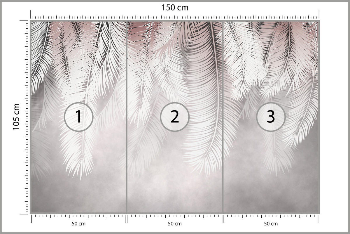 FOTOTAPETA Pre Jedáleň Veľké Palmy Listy Boho Béžová 150 x 105 cm - sivá/biela, papier (150/105cm) - Muralo
