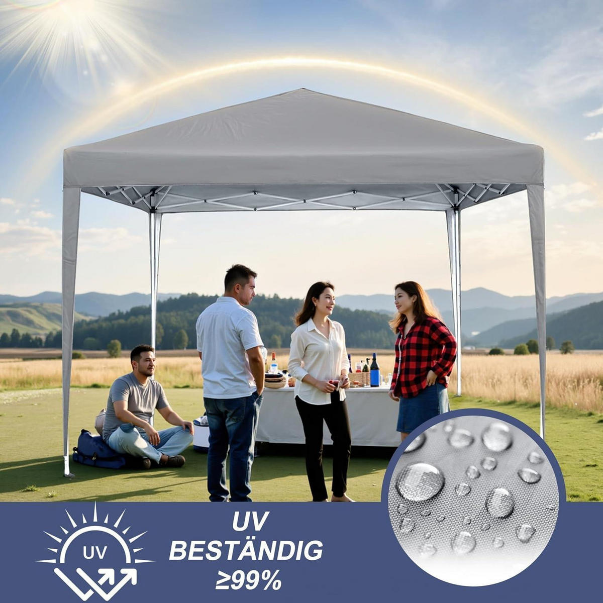 GARTENPAVILLON 300 x 300 cm Grau mit 4 Seitenteilen und Fenstern - Grau, Textil (300/260/300cm)