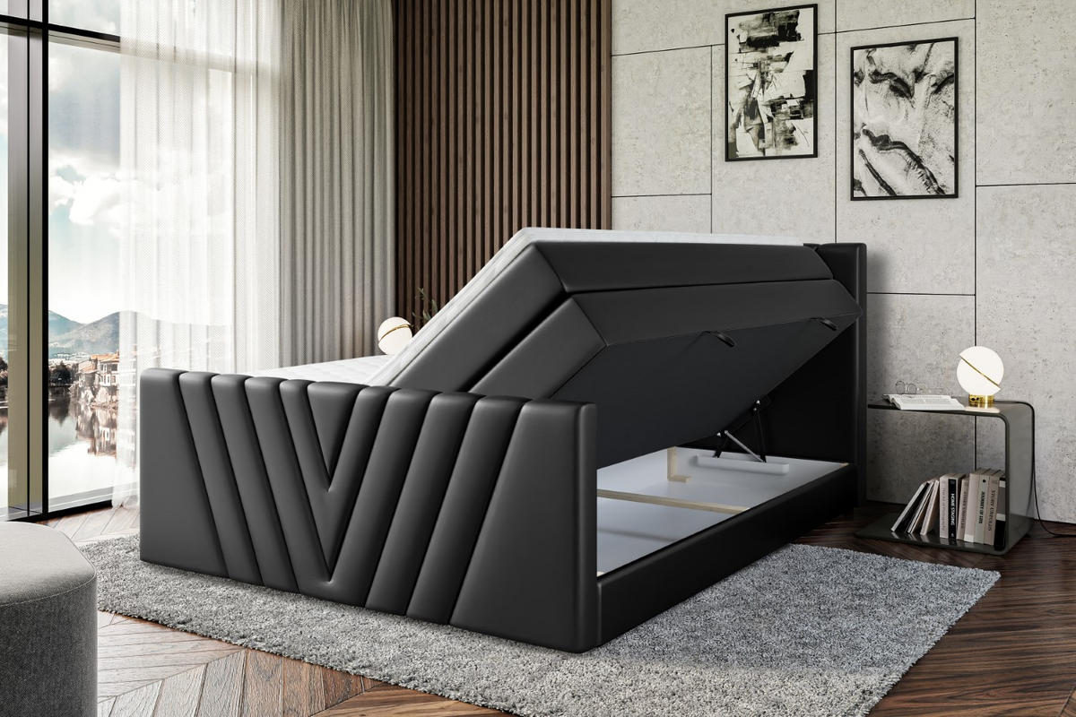 BOXSPRINGBETT ERNINA-Z KING - 180x200 - H3/H4 - Schwarz Hochglanz - Schwarz Hochglanz, Holzwerkstoff (180/200cm) - ALTDECOR
