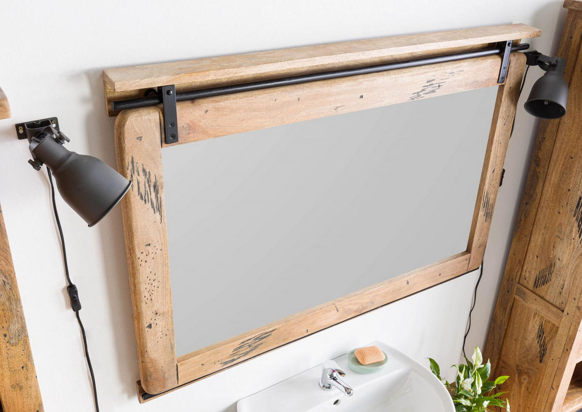 SPIEGEL Mango 114x6x80 natur lackiert RAILWAY #178 - Braun, Holz (114/80/6cm) - Massivmoebel24