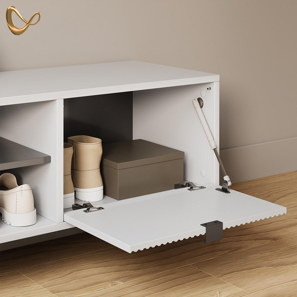 SCHUHSCHRANK Aterno Weiß 100 x 45 cm mit Klapptür - Weiß, Holzwerkstoff (100/45/40cm) - Livinity®