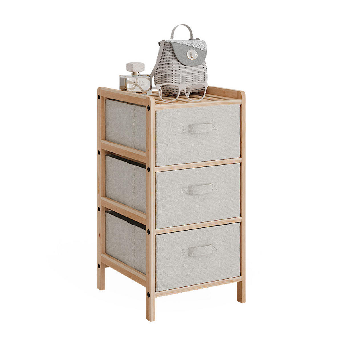 KOMMODE Bruno Beige 34.5 x 67 cm mit 3 Stoffschubladen - Beige/Naturfarben, Holzwerkstoff (34.5/67/36.5cm) - Vicco