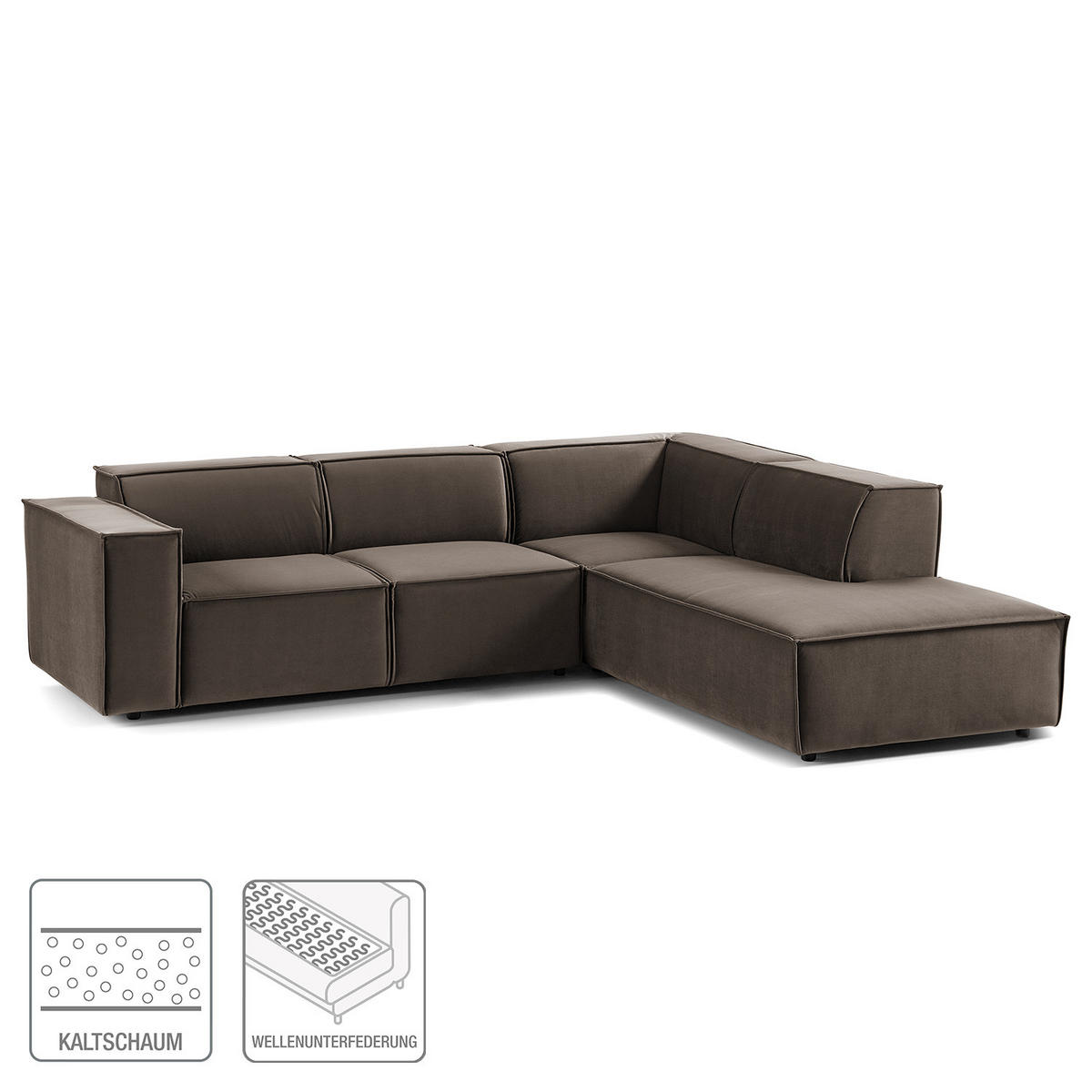 ECKSOFA mit Ottomane - Taupe/Schwarz, Kunststoff/Textil (260/234cm) - home24