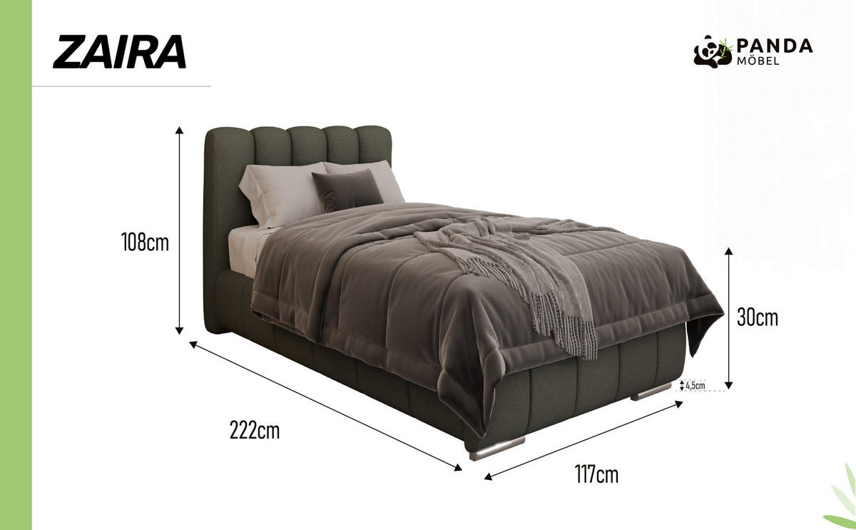 POLSTERBETT Zaira 90x200cm – Elegantes Polsterbett für modernen Wohnstil , ZONIERTE MULTI-TASCHEN-FEDERKERN (24cm), grau - Grau, Holz (90/200cm) - Panda Möbel