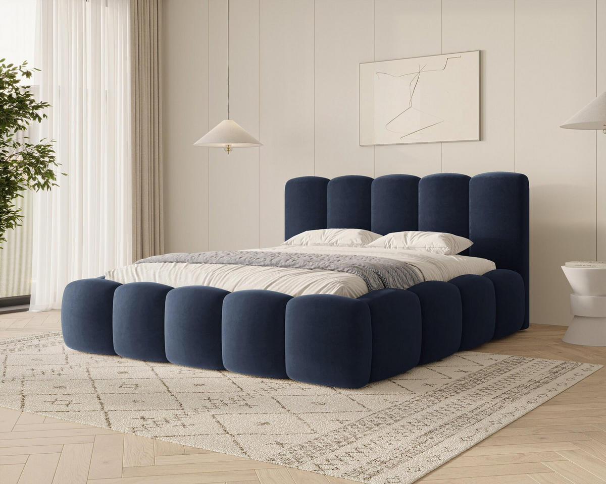 POLSTERBETT - Bett 18 - 140x200 - Dunkelblau (Riviera 81) - Dunkelblau, Holzwerkstoff (140/200cm) - Möblo