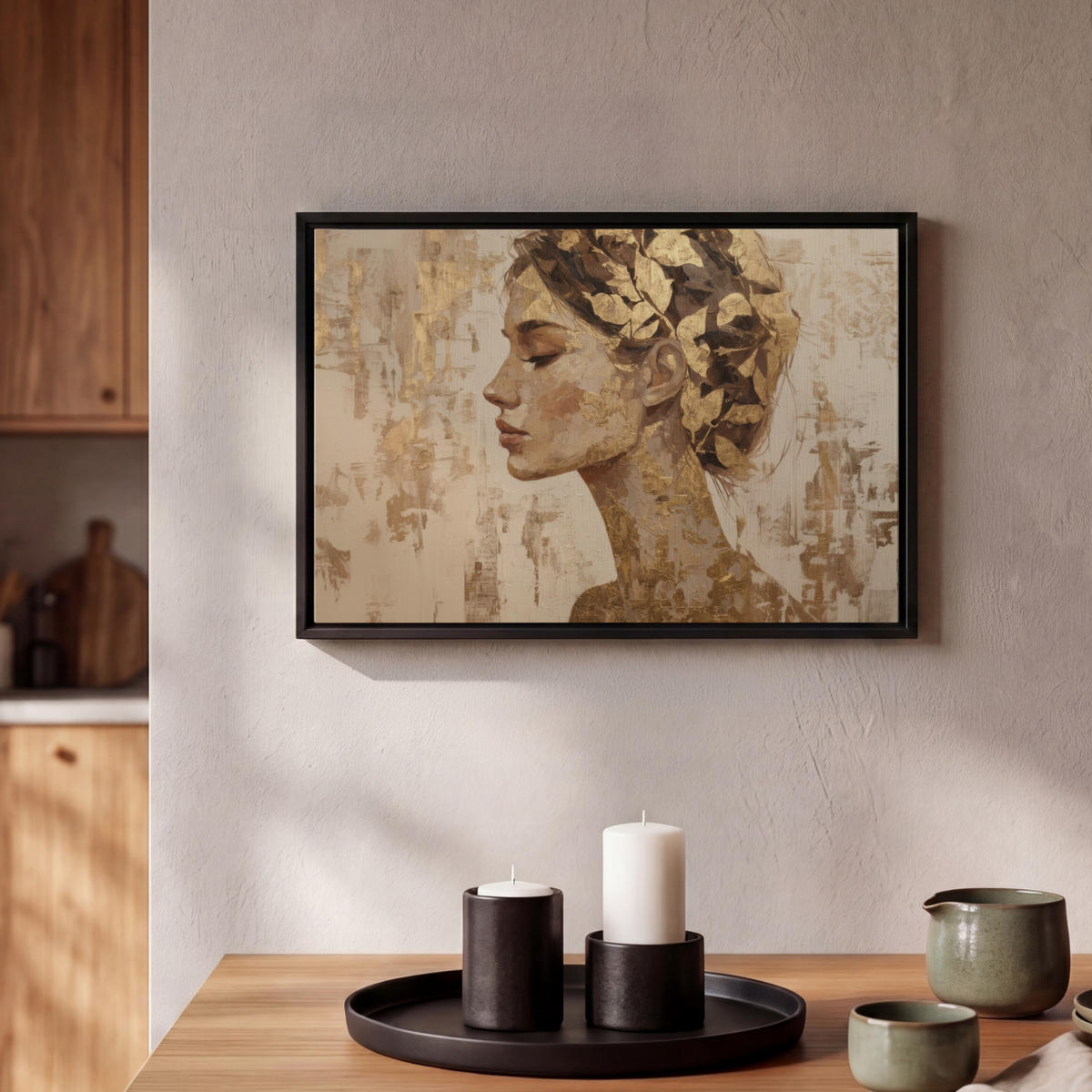 LEINWAND Bilder mit Rahmen - Frau - Gold - Abstrakt - Textur - 30x20 - Goldfarben, Textil (30/20cm) - MuchoWow
