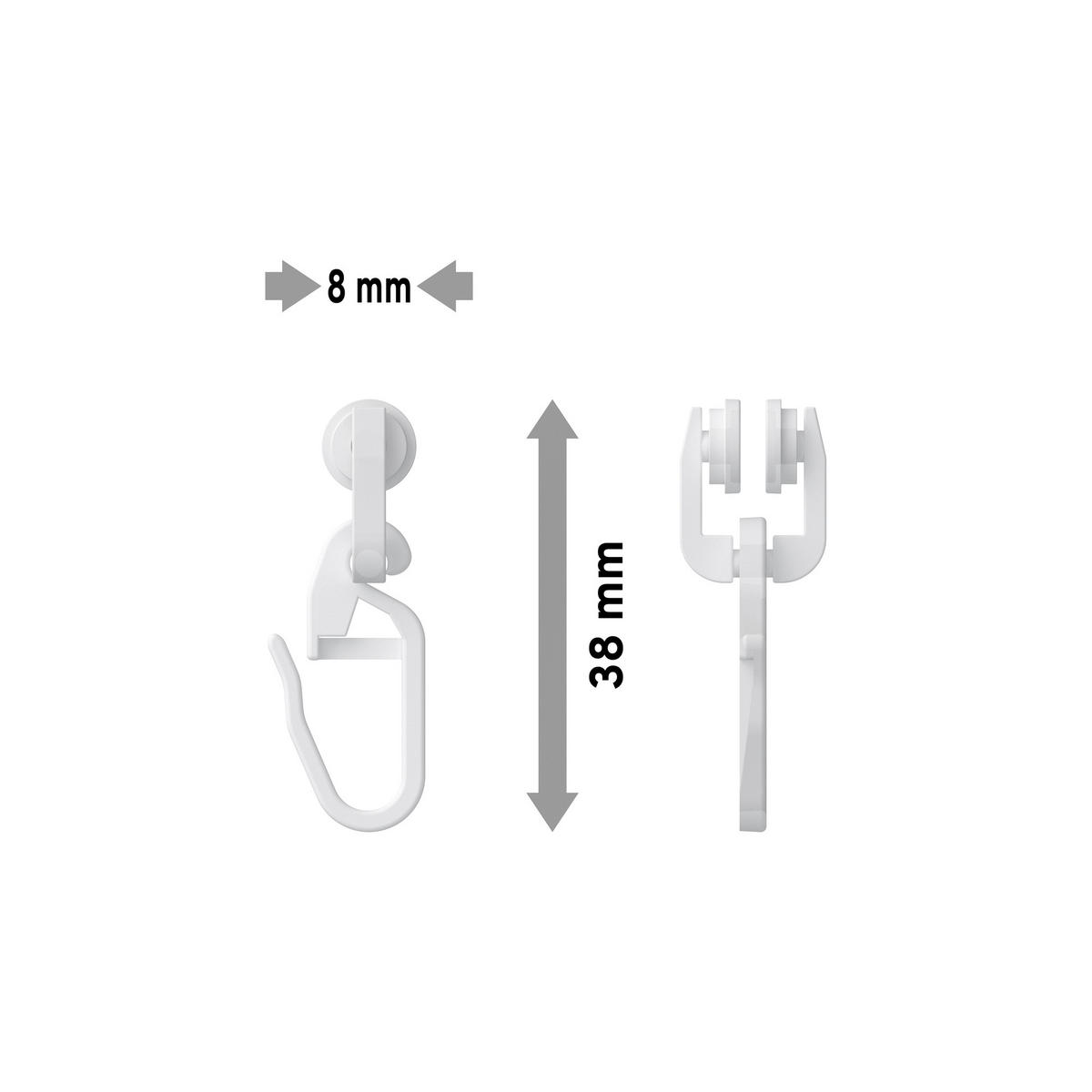 T-LAUFROLLEN MIT FALTENHAKEN für T-Laufschienen, Packung 100 Stück - Weiß, Kunststoff (1.1/3.8/1.3cm) - INTERDECO