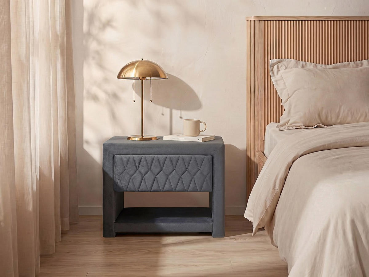 NACHTTISCH - 50 cm x 35 cm - Samt, Stoff - Anthrazitgrau - DANIELE - Anthrazit, Textil (50/41/35cm) - Vente-Unique