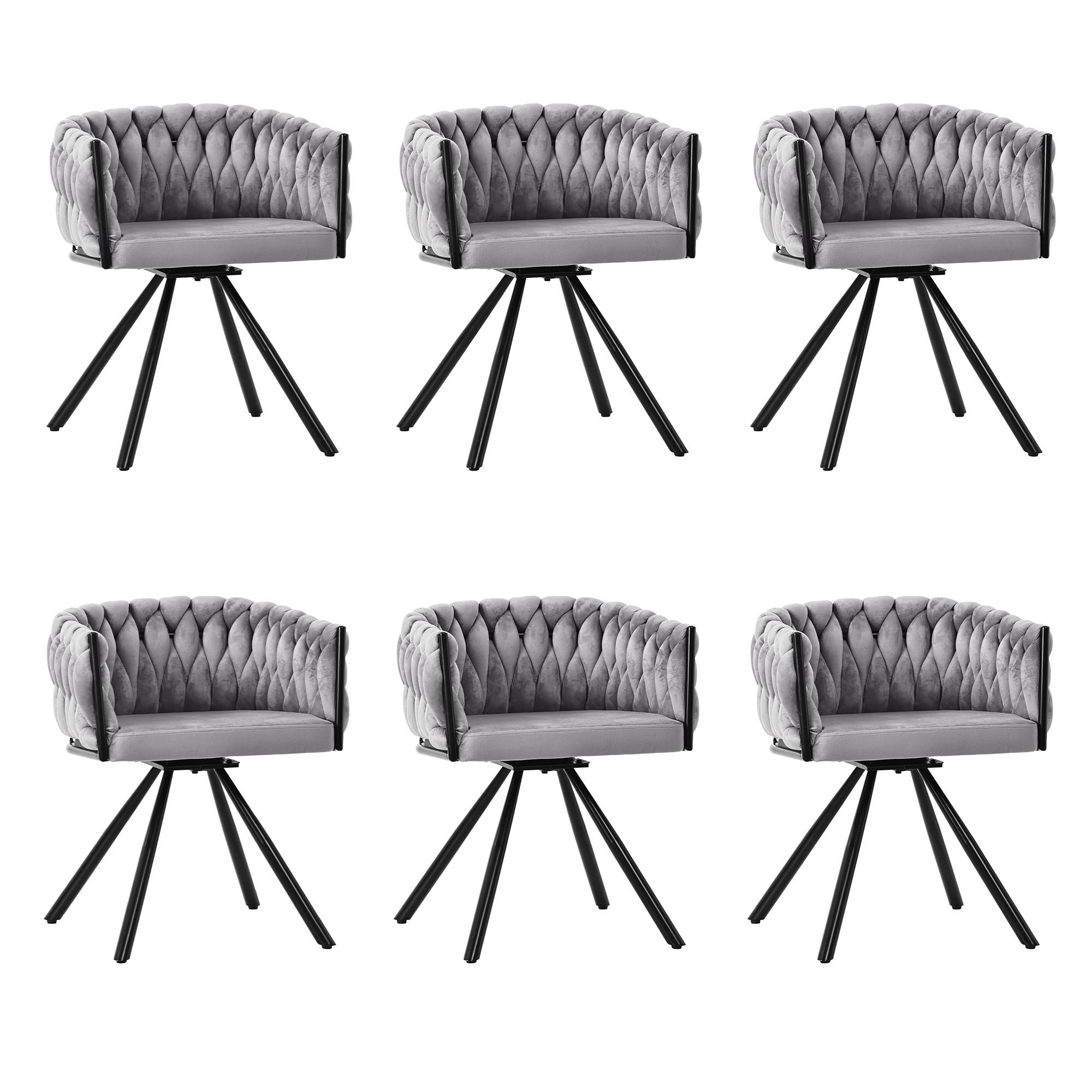 ARMLEHNSTUHL-SET DE-35684 6 Stück 360° drehbar mit Samtbezug Grau - Grau, Metall (59/72/54cm) - ComfortXL