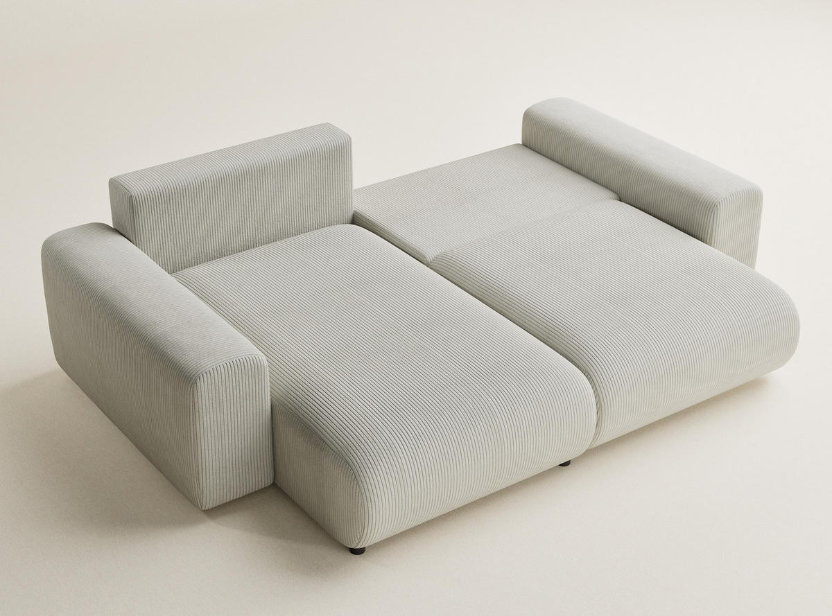 ECKSOFA MIT SCHLAFFUNKTION Solo Creme Samtstoff - Hellgrau/Schwarz, Holz/Holzwerkstoff (255/168cm) - Maison de Reve