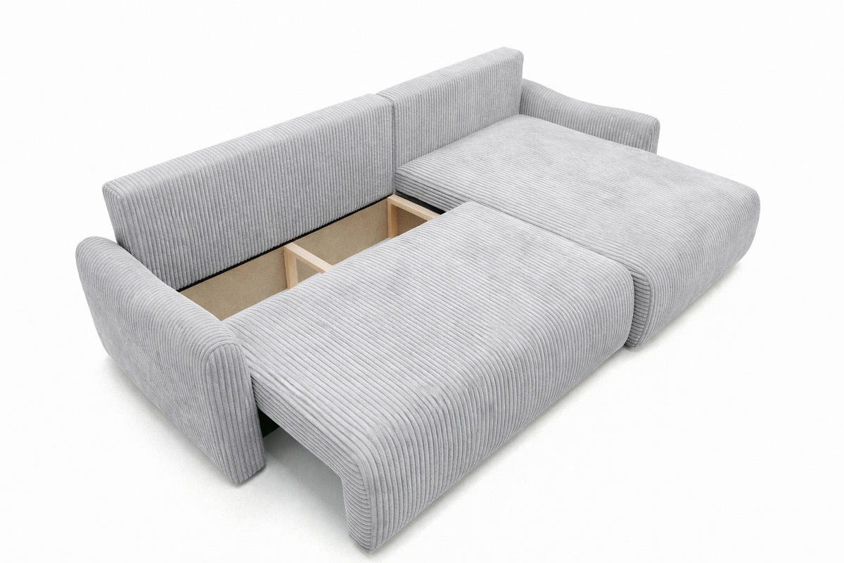 ECKSOFA Mit Schlaffunktion, Cordstoff Poso, Hellgrau, Rechts, JAPANDI - Hellgrau, Holz (262/145cm) - Kaiser Möbel