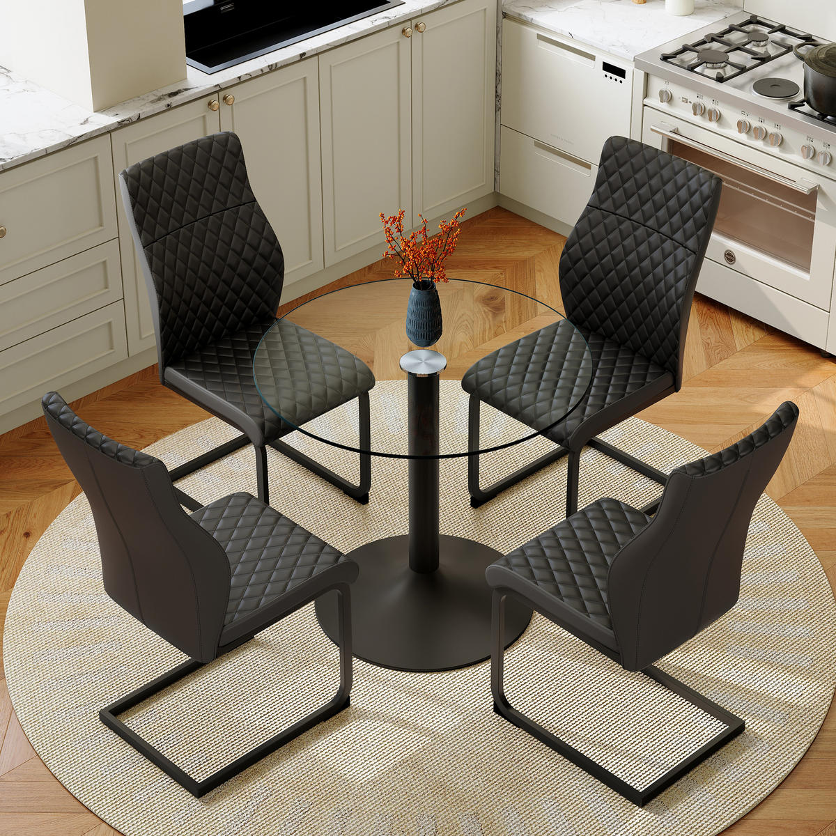 ESSGRUPPE DE-39485 5-teilig, Glastisch und 4 Stühlen mit hoher Rückenlehne Schwarz - Schwarz, Metall (85/75/85cm) - ComfortXL