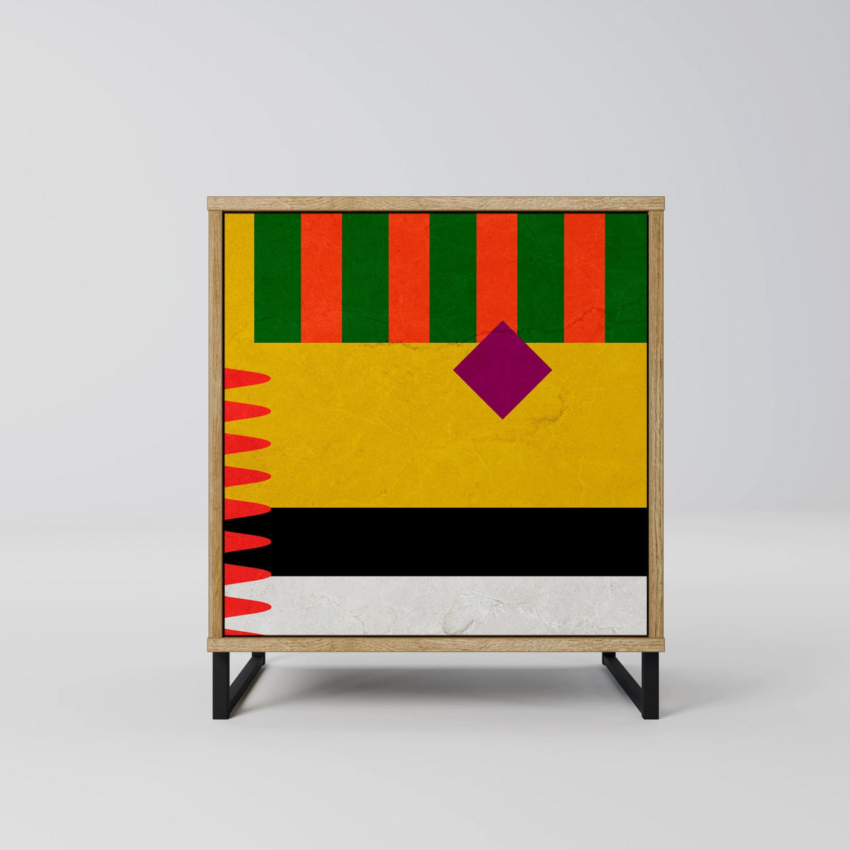 SIDEBOARD VIVID ART, Eichefarben, 57,5x42x77,5 cm, Schräge Buchenholzfüße - Eichefarben/Buchefarben, Holzwerkstoff/Buchenholz (57.5/77.5/42cm) - SpaceRebels