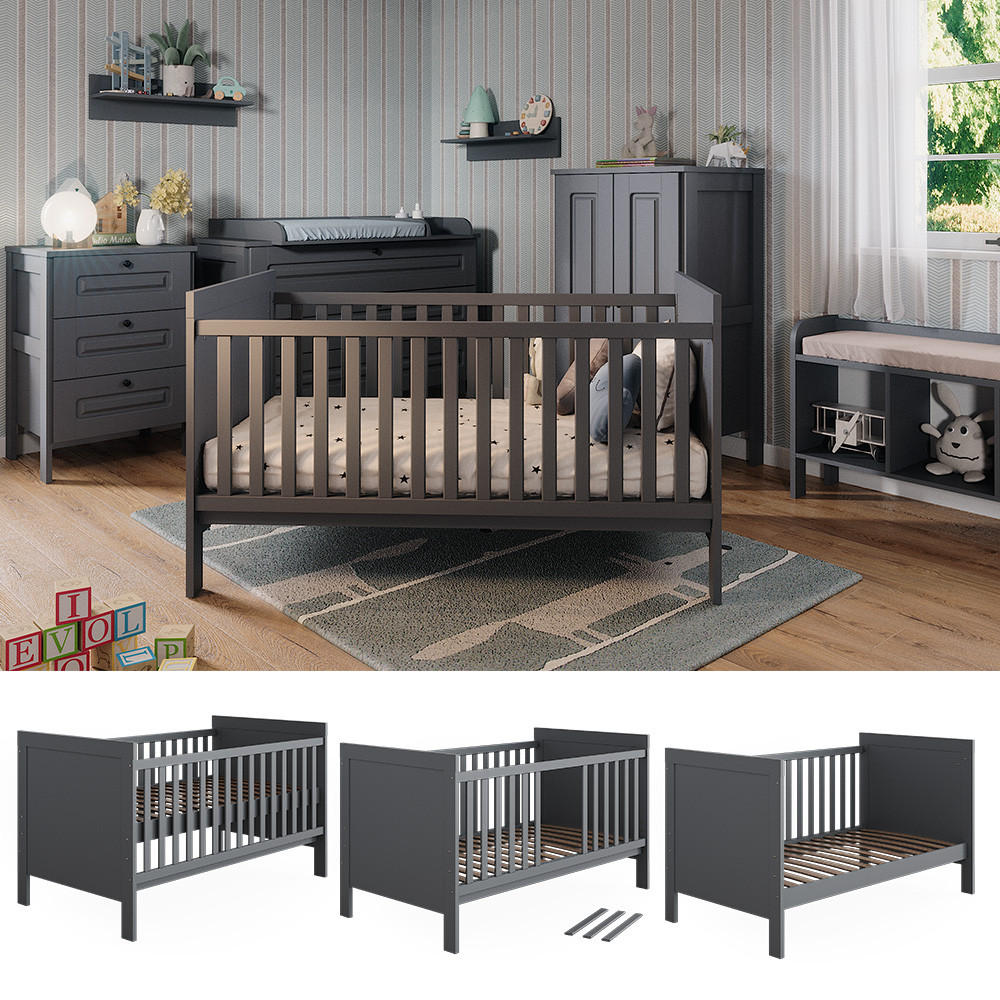 BABYBETT Ajaton Grau 144.4 x 83 cm - Grau, Holzwerkstoff (70/140cm) - VitaliSpa