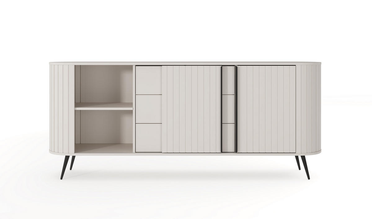 KOMMODE, hellgrau, 196 x 81,8 x 40,2 cm - Schwarz/Grau, Holzwerkstoff/Metall (196/81.8/40.2cm) - 3XE LIVING