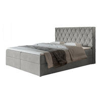 BOXBETT BOSTON mit 2 Bettkästen, 160x200, Farbe: Grau, Velourstoff, Doppelbett mit Bonell-Matratze - Grau, Holz/Kunststoff (160/200cm) - Alpi-Möbel