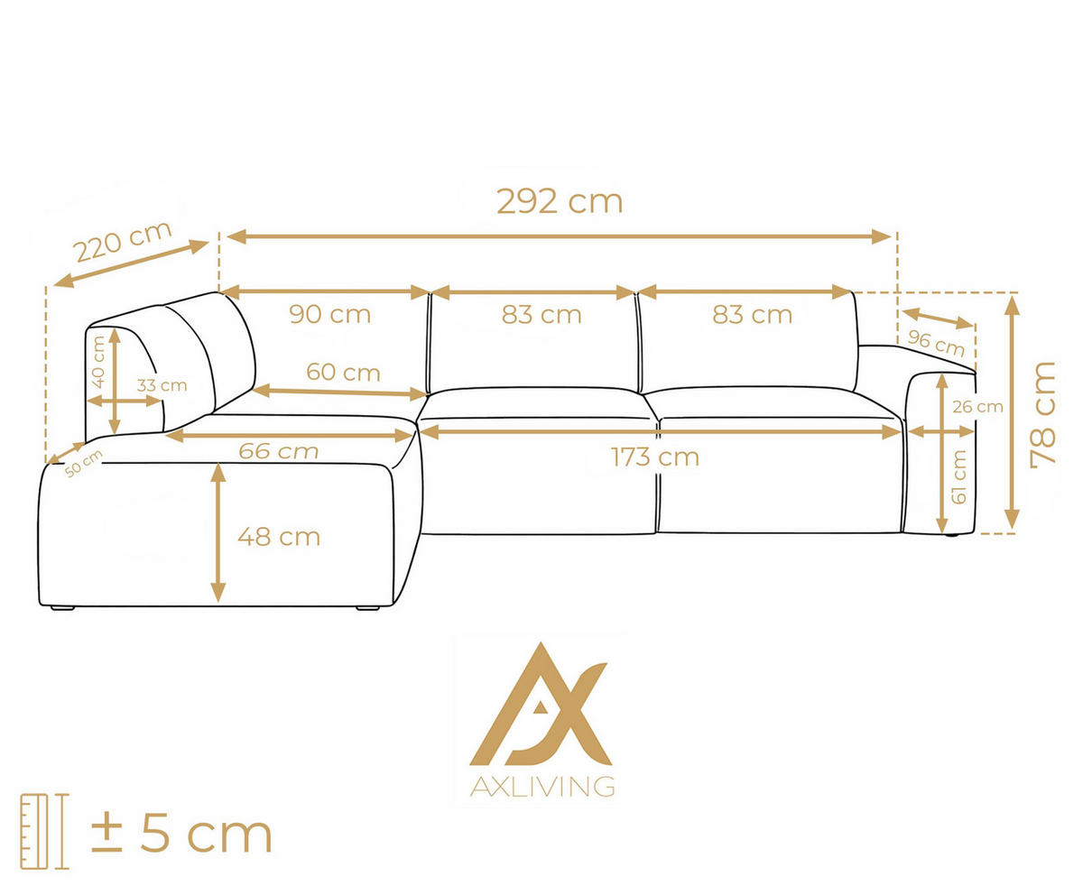 ECKSOFA L Form Didim Hellgrau 292/220/78 cm – großes Sofa stilvoll & bequem L - Hellgrau/Schwarz, Kunststoff/Textil (220/292cm) - AX Living