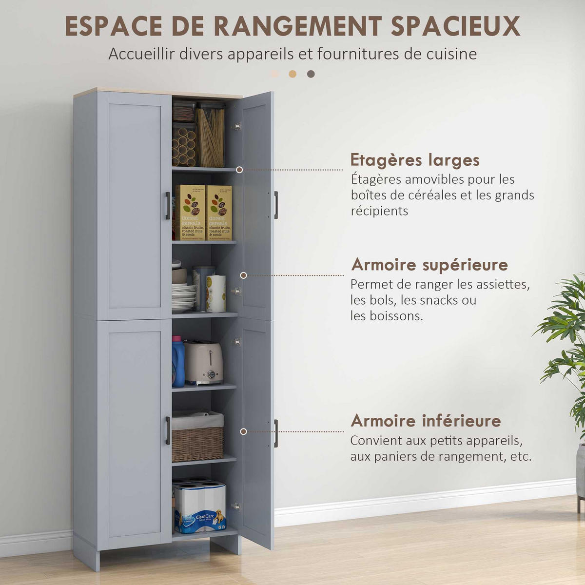 HIGHBOARD DE-11104 4 Türen mit verstellbaren Böden Grau - Grau, Holzwerkstoff (30/170.5/60cm) - ComfortXL