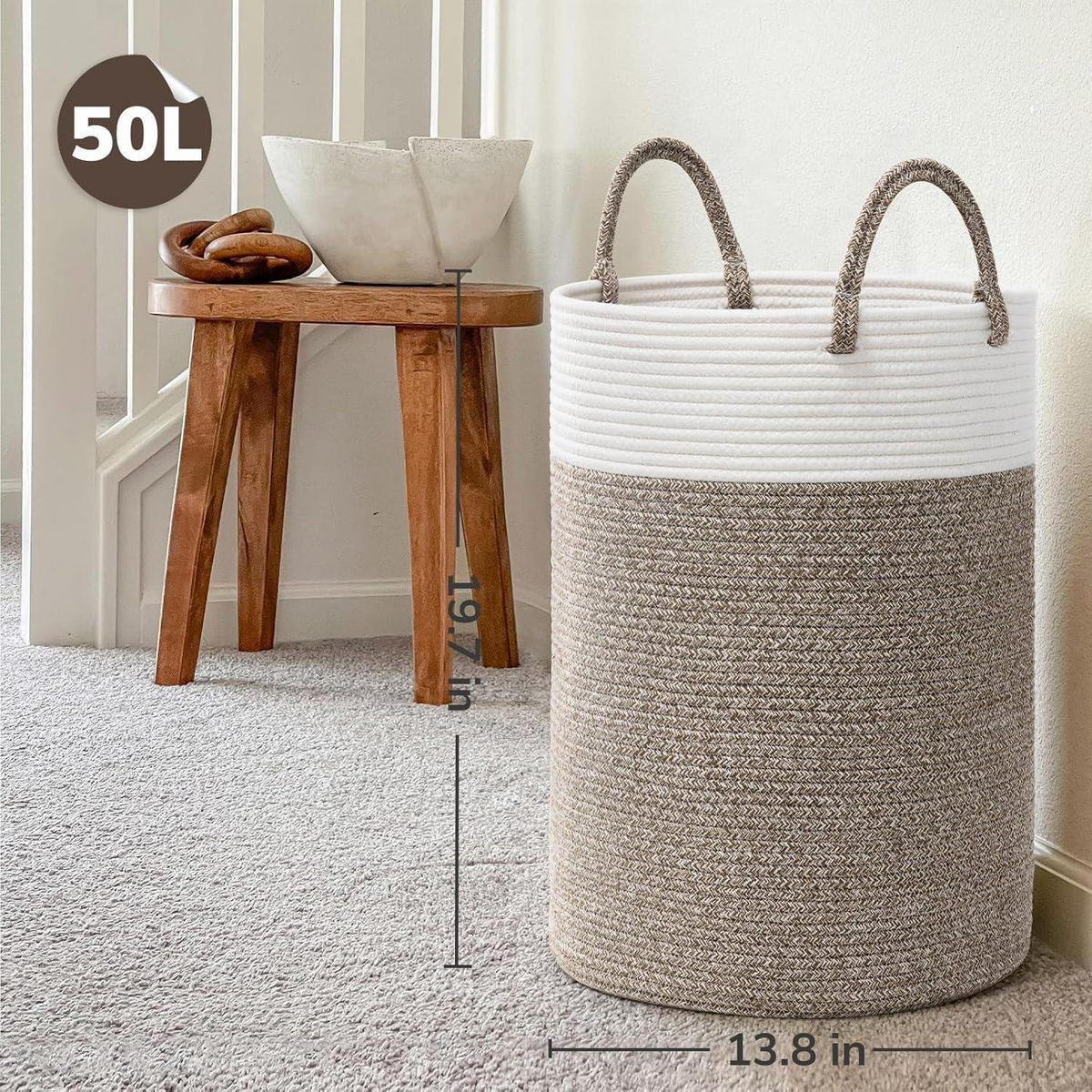 WÄSCHEKORB geflochten aus Baumwolle mit Griffen D35 x H50 cm - Multicolor, Textil (35/50/50cm)
