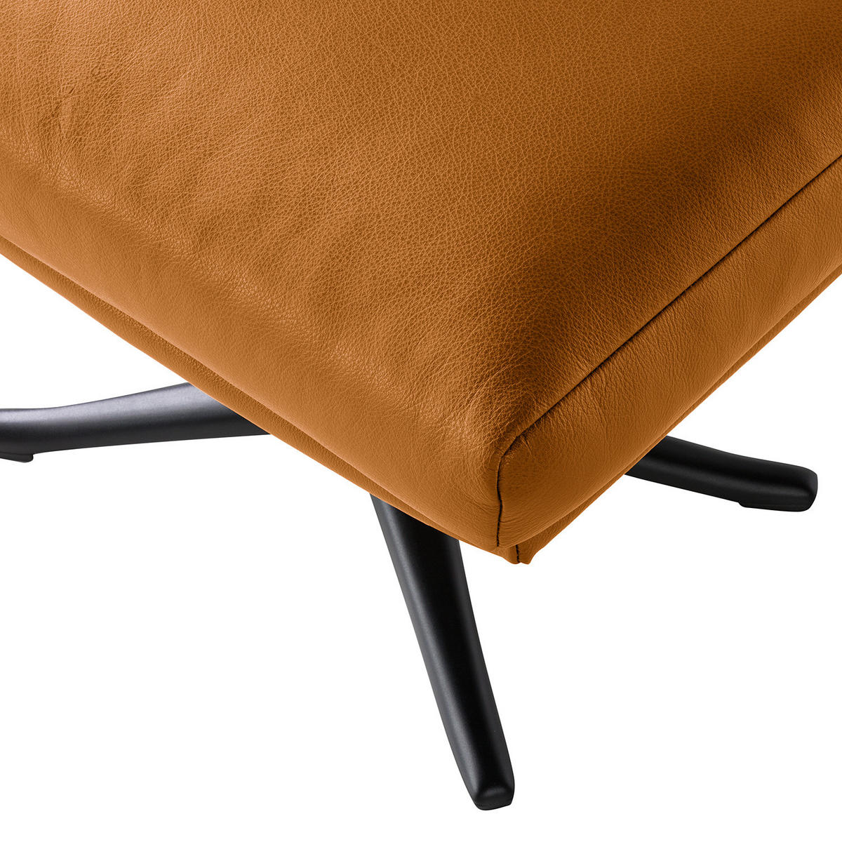 HOCKER mit Kreuzfuß - Cognac/Schwarz, Leder/Metall (54/41/41cm) - home24