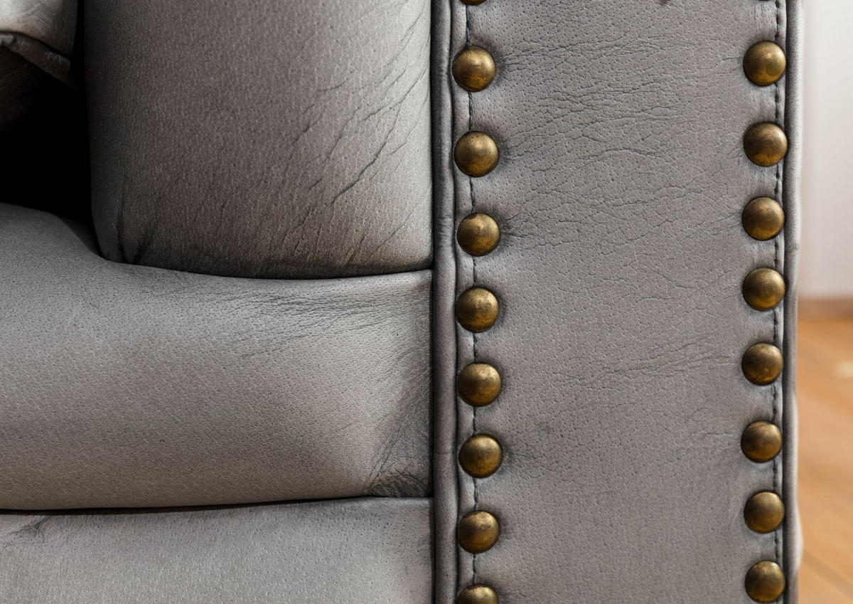 SESSEL Echtleder 105x82x75 grau CHESTERFIELD #202 - Grau, Leder (105/75/82cm) - Massivmoebel24