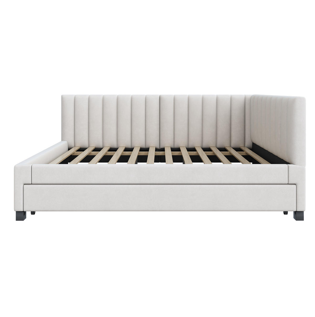 POLSTERBETT 140/200 cm aus Samt mit ausziehbarem Unterbett Beige - Beige, Leder (140/200cm) - Modenvie