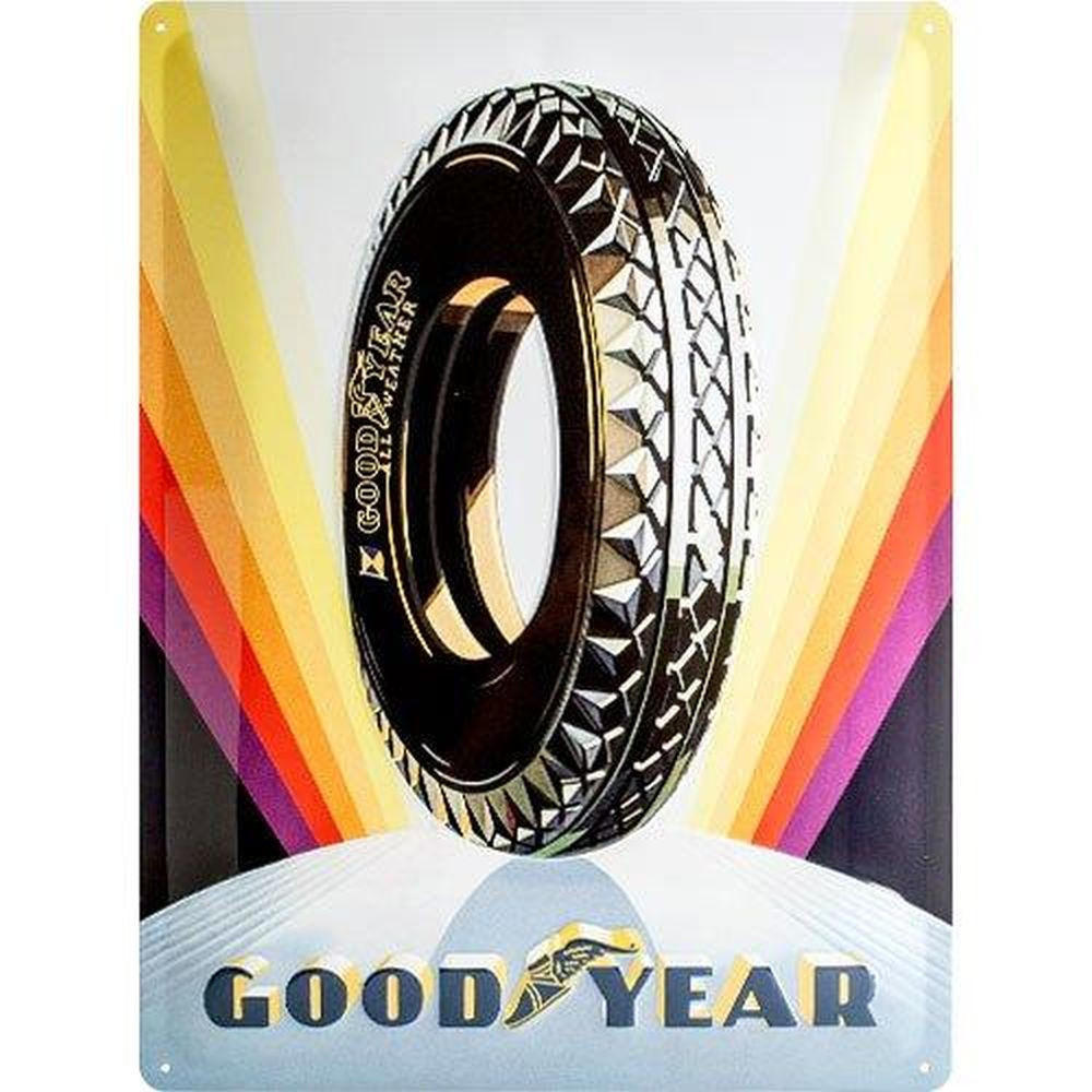 BLECHSCHILD 30/40 cm Goodyear Rainbow Wheel - Multicolor, Metall (30/40/0.2cm) - Nostalgic-Art