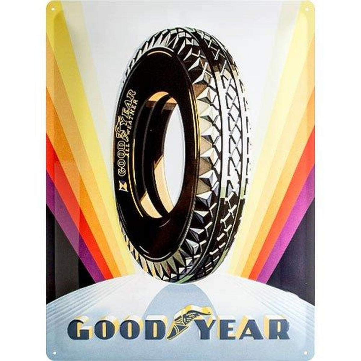 BLECHSCHILD 30/40 cm Goodyear Rainbow Wheel - Multicolor, Metall (30/40/0.2cm) - Nostalgic-Art