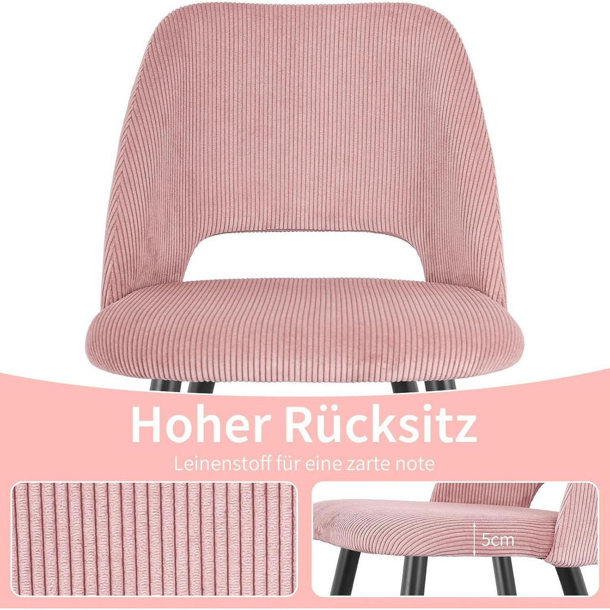 ESSZIMMERSTÜHLE 4er Set Kordsamt Rosa - Rosa, Textil (48/80/45cm)
