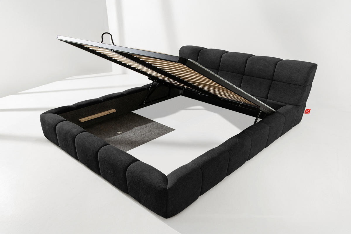 POLSTERBETT AERI 140/160/180/200 mit Rahmen und Bettkasten, anthrazit - Anthrazit, Holz/Holzwerkstoff (200/200cm) - KONSIMO®