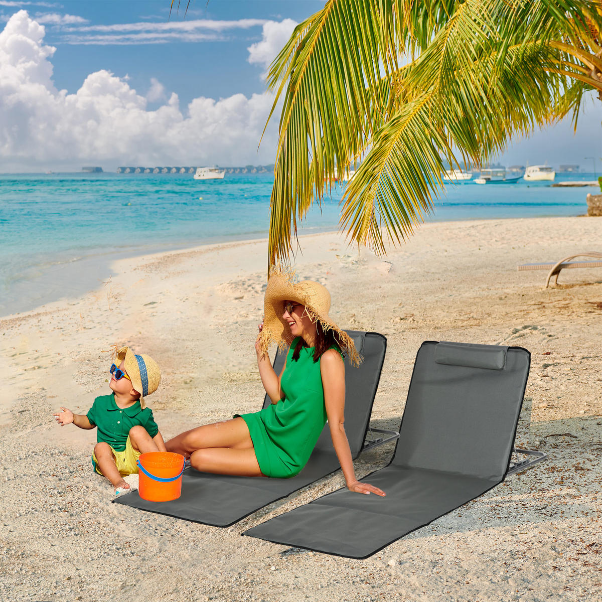SONNENLIEGE Set mit 2 klappbaren Strandliegen mit 5-fach verstellbarer Rückenlehne und Tragetasche,124*53*45 cm,,Grau - Grau, Metall (53/45/124cm) - Vallsero