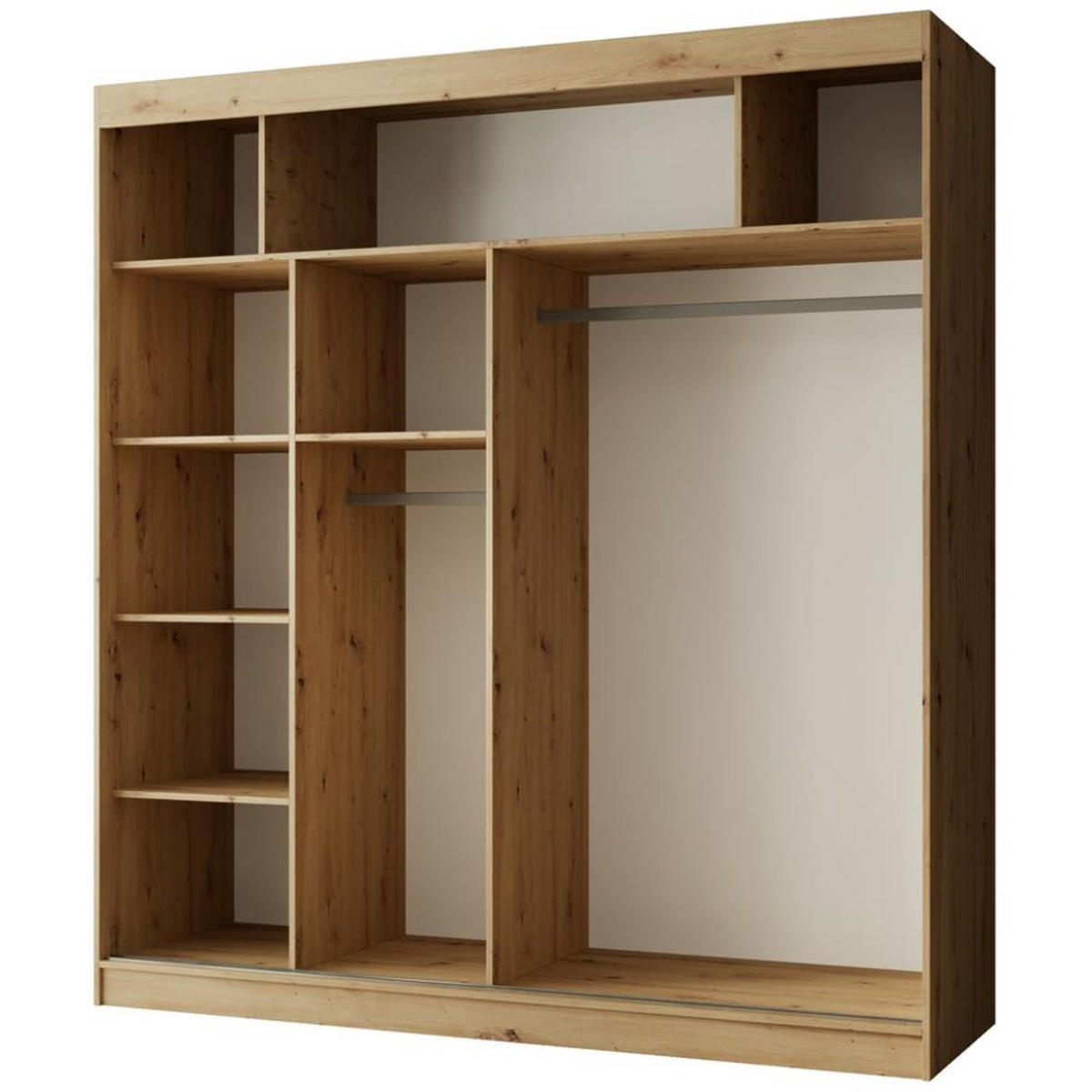 SCHWEBETÜRENSCHRANK Paco 200/215/61 2-türig eiche Artisan mit Spiegel - Eichefarben/Eiche Artisan, Holzwerkstoff (200/215/61cm) - Beautysofa