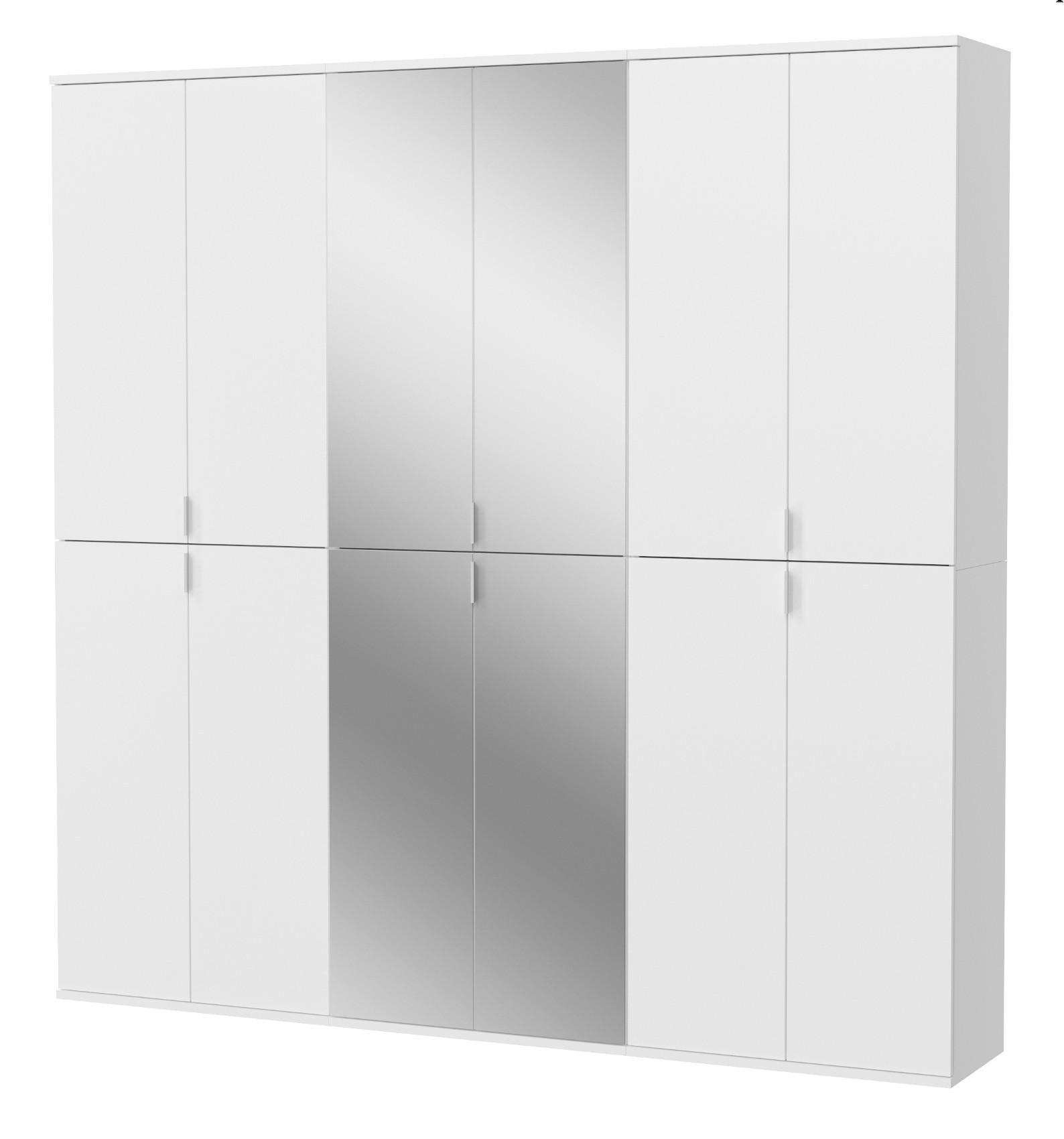 KLEIDERSCHRANK weiß Hochglanz 183 cm, Stauraumschrank mit 12 Türen und Spiegel - Chromfarben/Weiß Hochglanz, Glas/Holzwerkstoff (183/193/34cm) - Inn.Furn