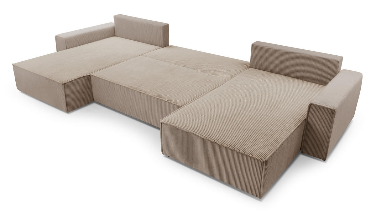 WOHNLANDSCHAFT Cedria Beige 389/145/85 cm mit Schlaffunktion - Beige/Schwarz, Kunststoff/Textil (389/85/145cm) - AX Living