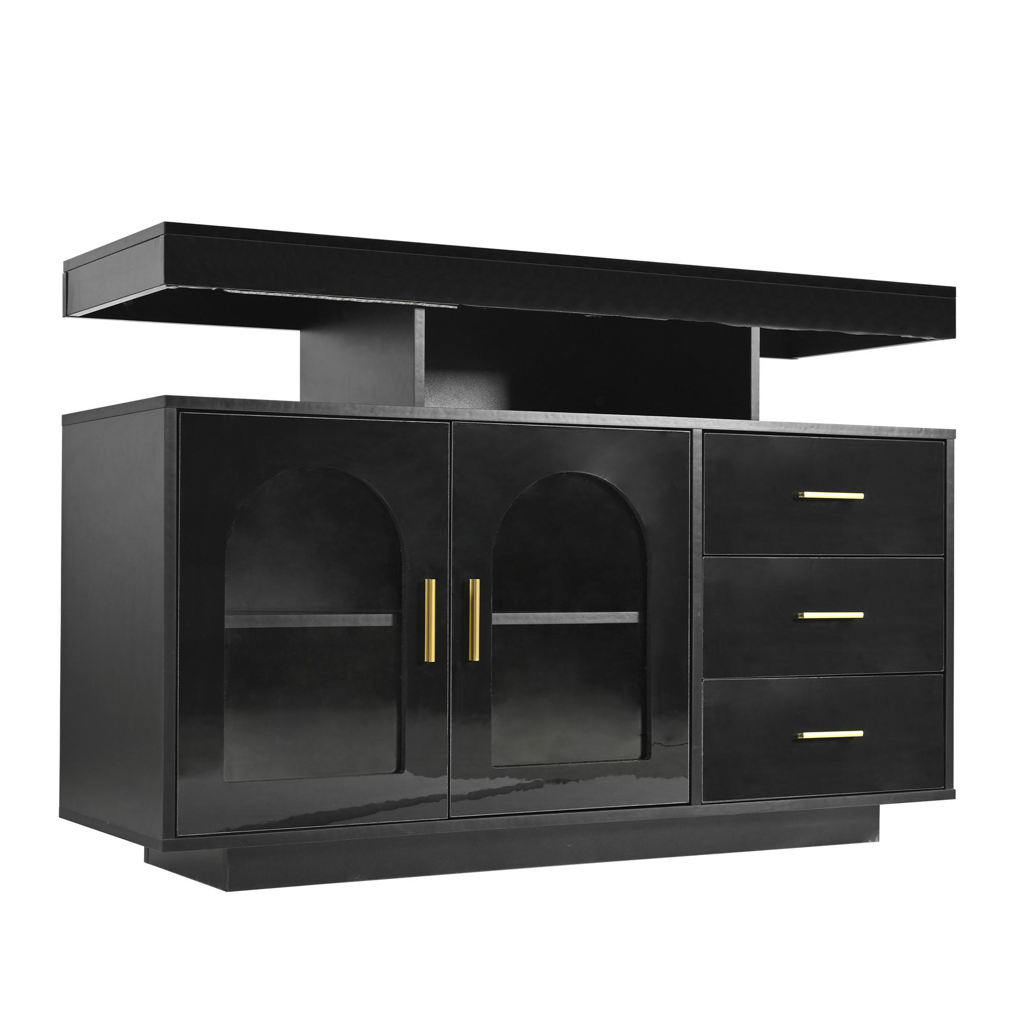 SIDEBOARD LED Schwarz 120cm 16 Farben Hochglanz Stauraum - Schwarz, Holzwerkstoff (40/80/120cm) - FLIEKS