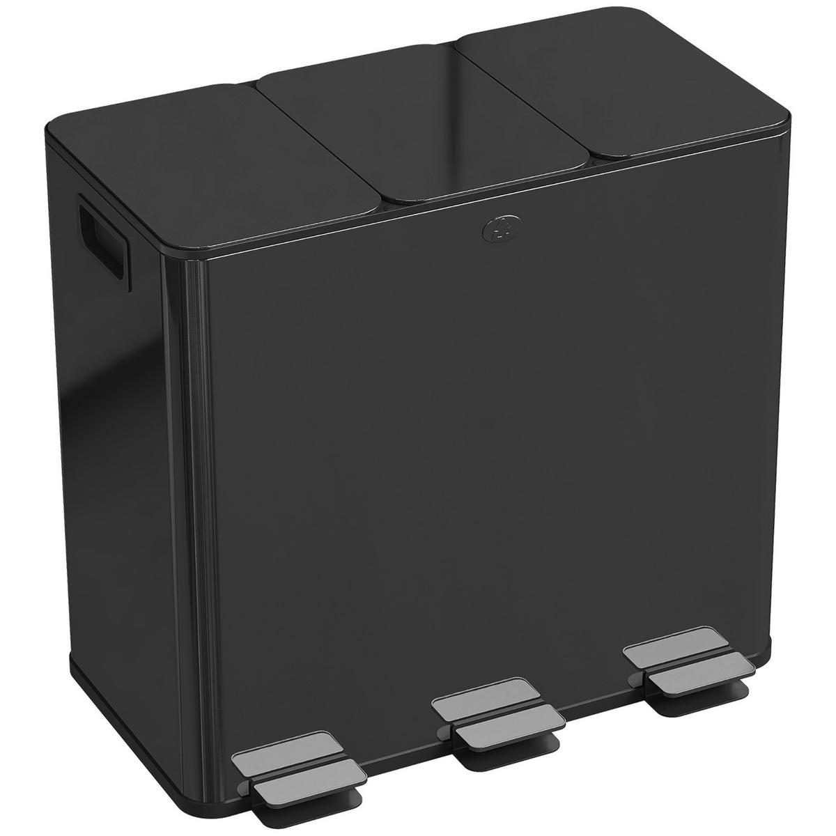 MÜLLTRENNSYSTEM 3 FÄCHER 60L 61,9/36,6/56,7 cm Edelstahl Schwarz Treteimer - Schwarz, Metall (36.6/56.7/61.9cm) - Rolipo