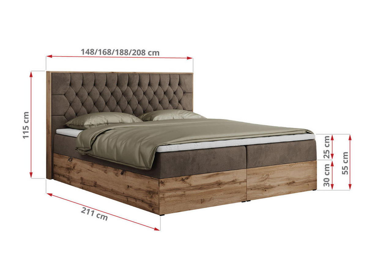 BOXBETT AMORE 180/200 Braun Velvet - H3 - Braun, Holz/Textil (180/200cm) - MKS