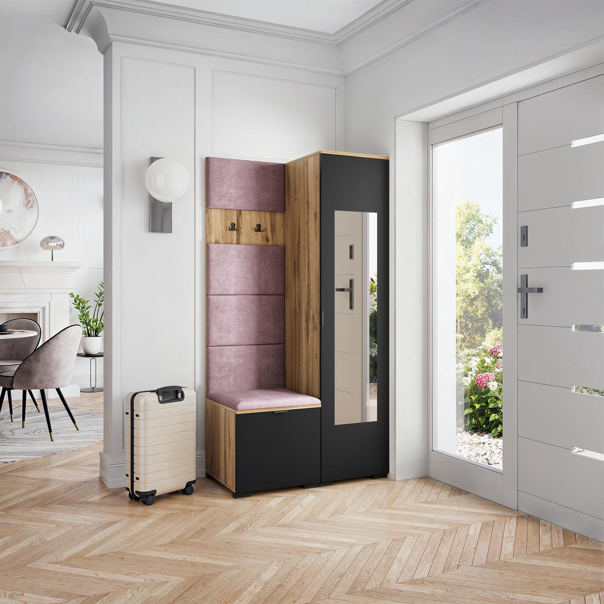 GARDEROBENSCHRANK VIRA 95/181/51 cm Modern Garderobe-Set Eiche Wotan - Eiche Wotan/Lila, Holzwerkstoff (95/181/51cm) - MASSENO