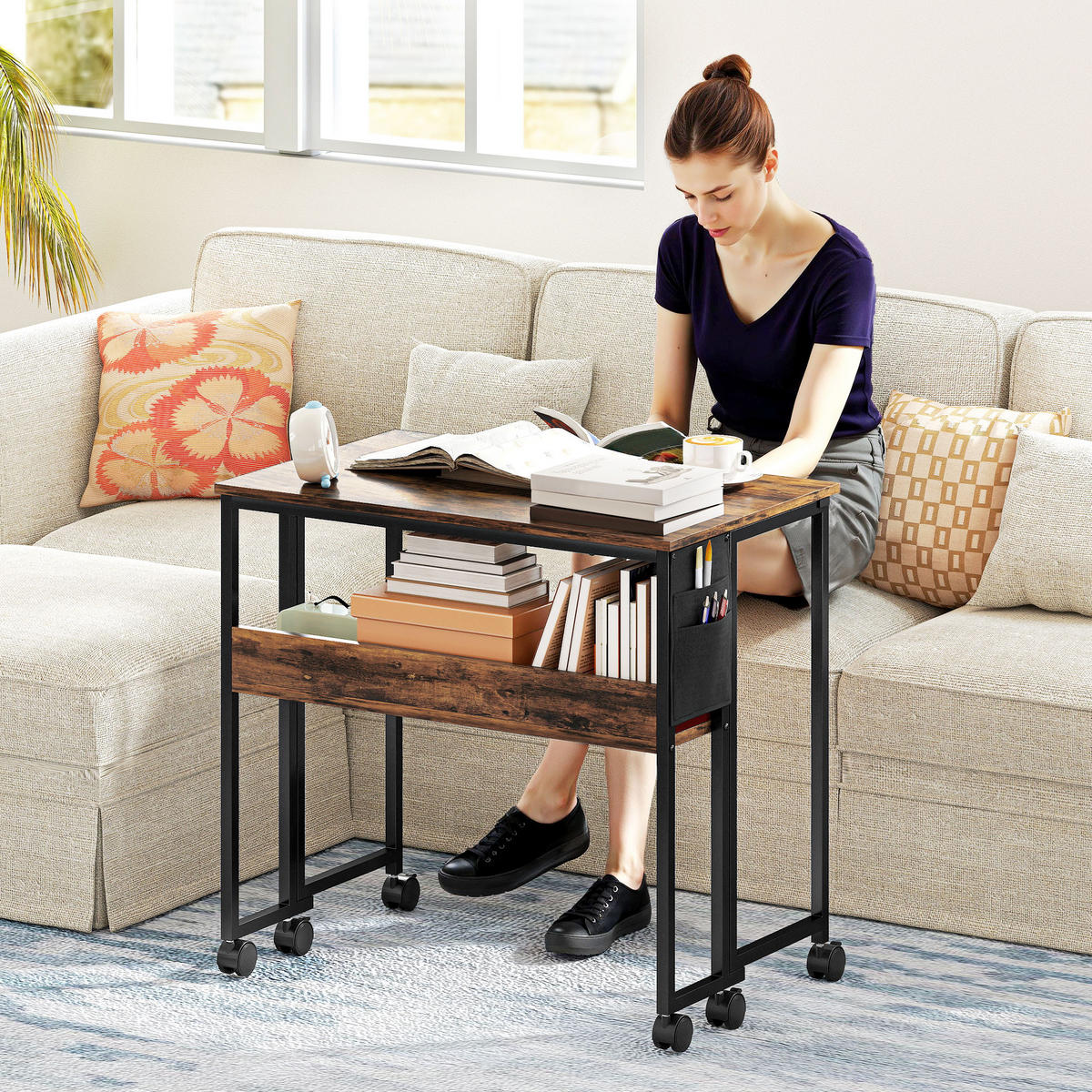 SCHREIBTISCH Braun klappbar mit Rollen und Ablage 80/50/75 cm - Rotbraun, Holzwerkstoff (50/80/75cm) - PANGIVO