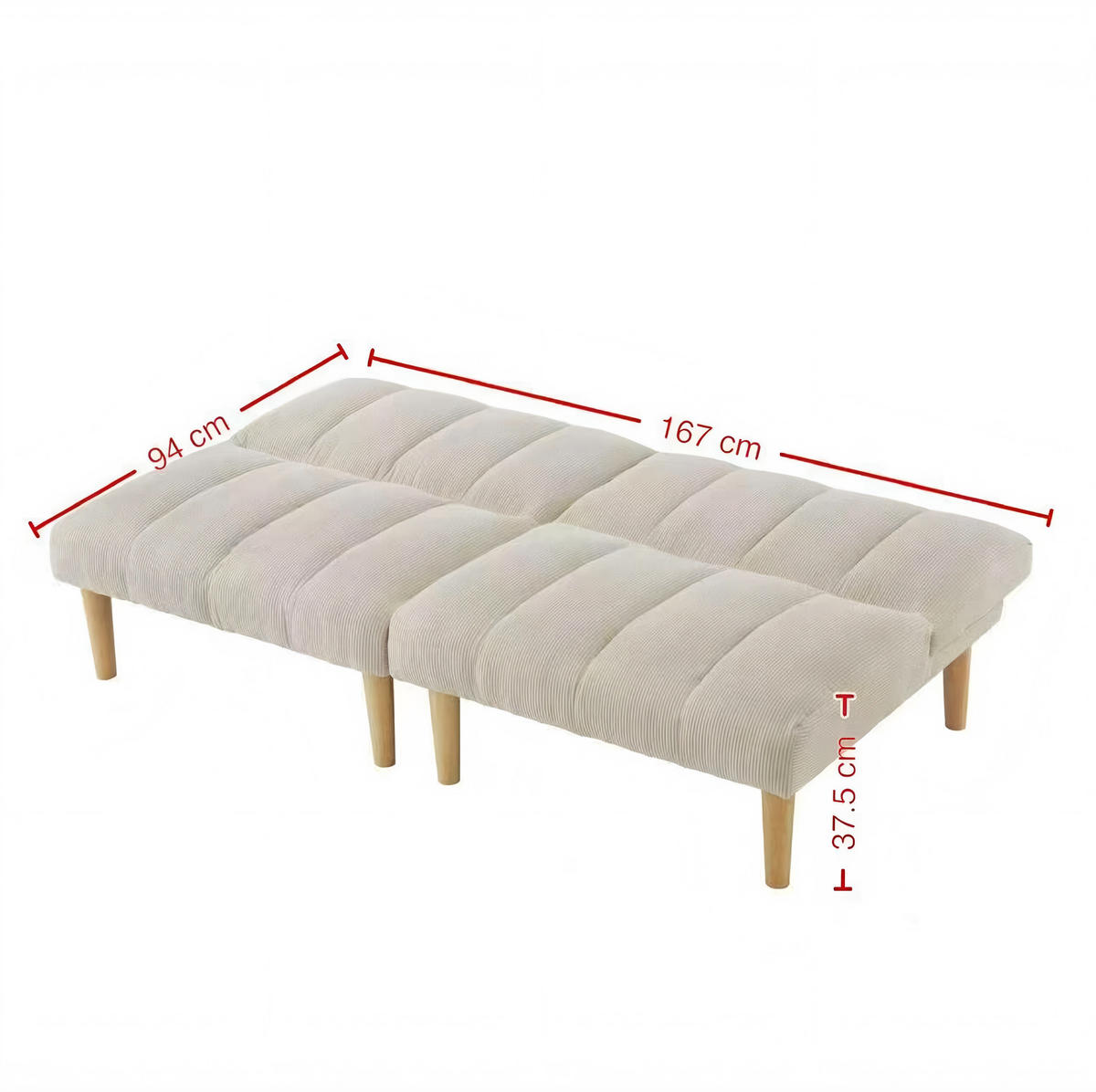 SCHLAFSOFA 167 cm aus Cord mit 3-fach verstellbarer Rückenlehne Beige - Beige, Textil (82/72/167cm) - Modenvie