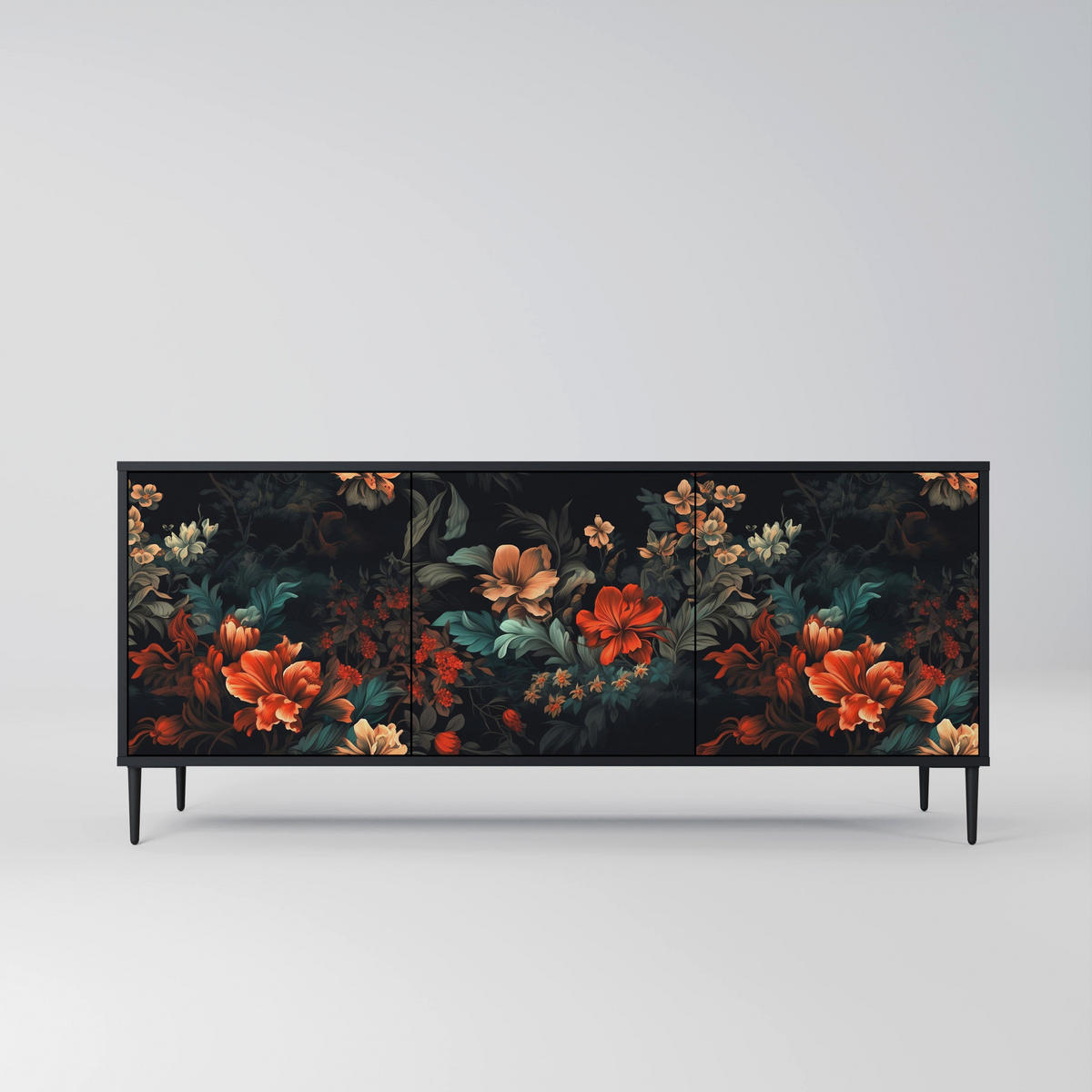 SIDEBOARD IMAGINARY BLOSSOM, Eicheneffekt, 164,5x42x77,5 cm, 3 Türen - Eichefarben/Buchefarben, Holzwerkstoff/Buchenholz (164.5/77.5/42cm) - SpaceRebels