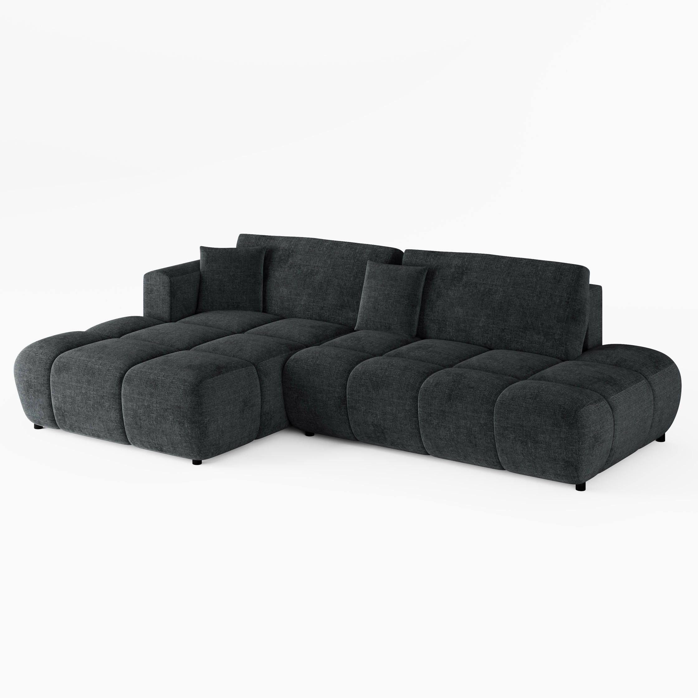 ECKSOFA BARI Links Schwarz Chenille-Stoff L-Form Couch mit Schlaffunktion & Bettkasten - Schwarz, Holz (170/280cm) - Barchello