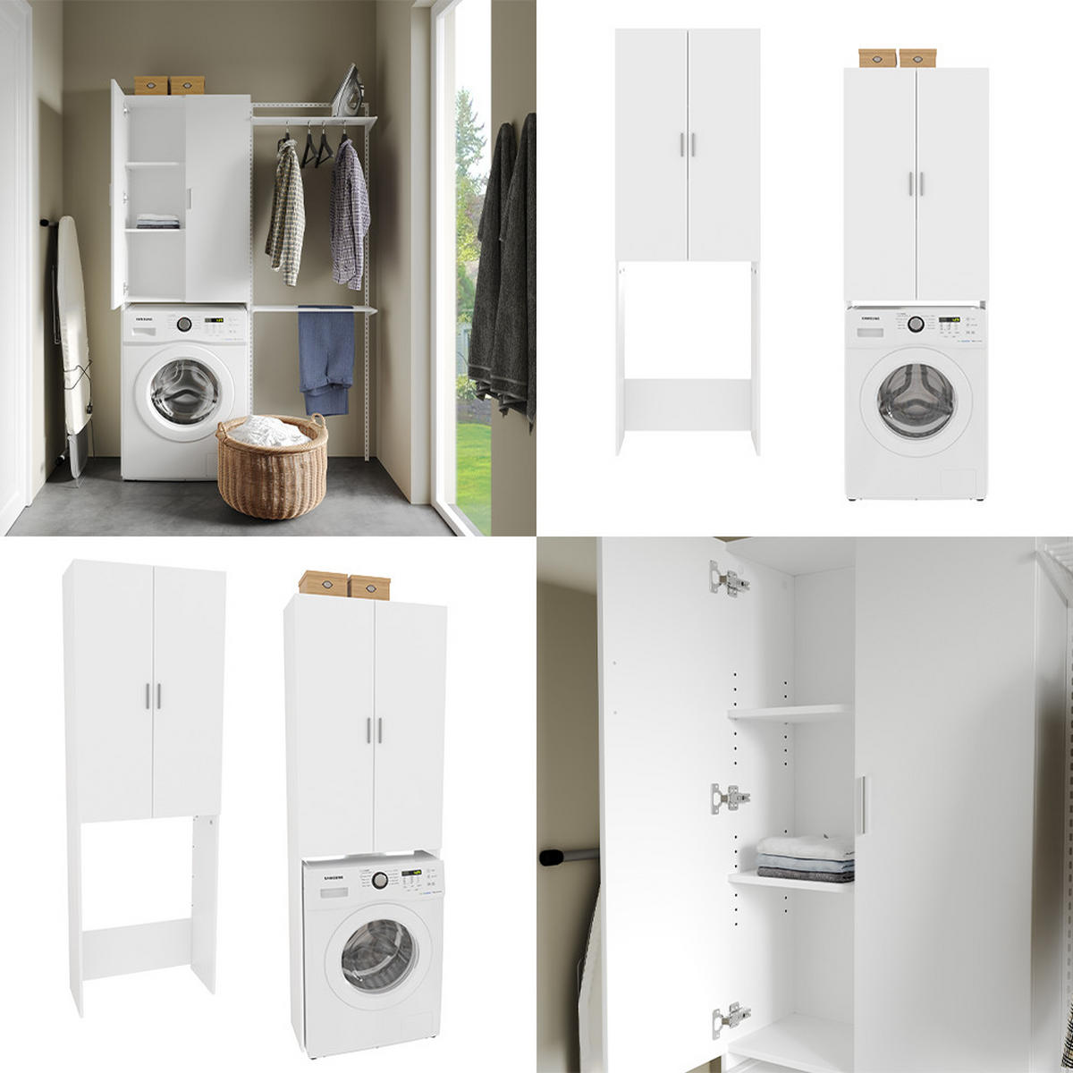 WASCHMASCHINENSCHRANK Martha Weiß 64 x 190 cm mit 2 langen Türen - Weiß, Holzwerkstoff (64/190/26cm) - Vicco