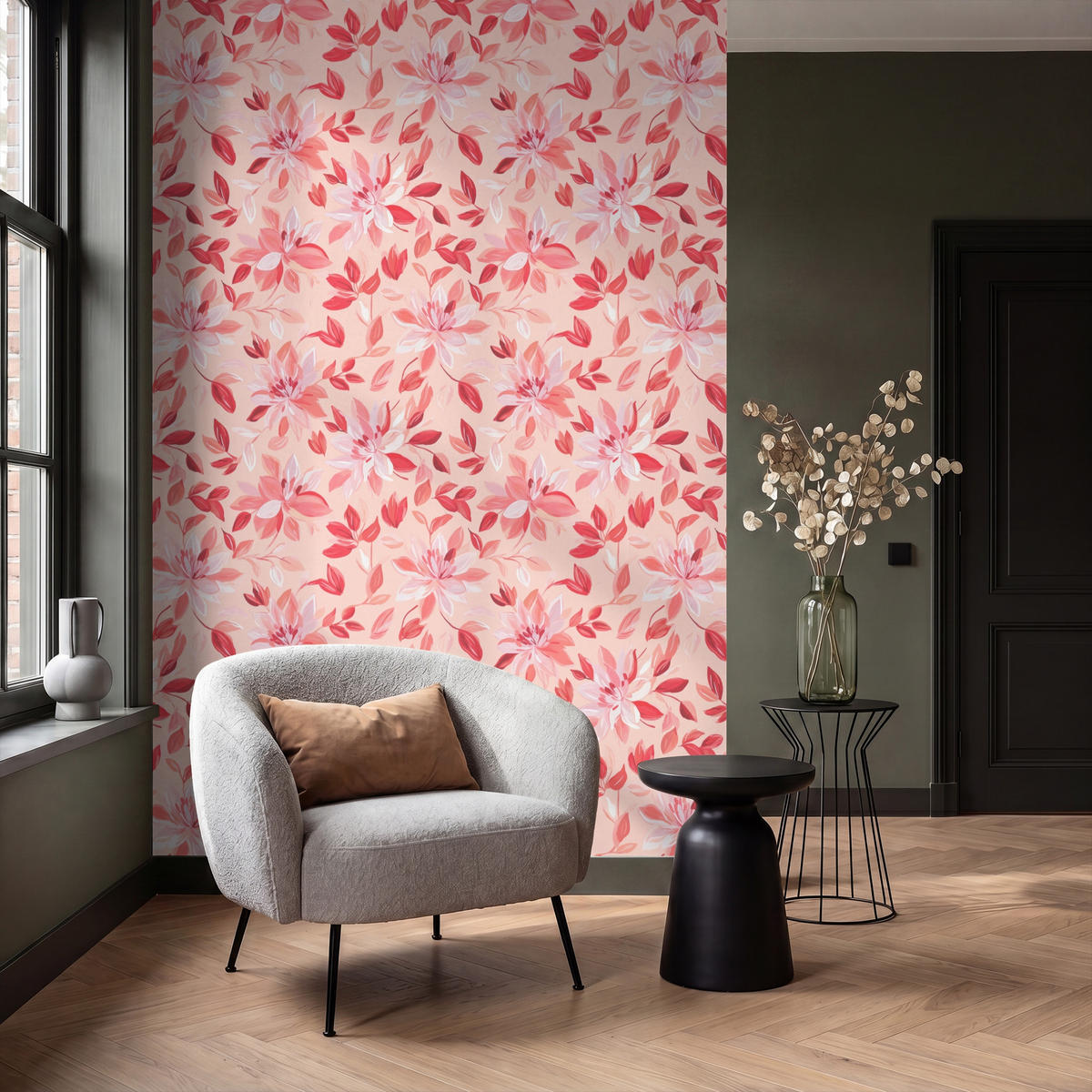 TAPETE - Botanisch - Blumen - Rot - 160x240 cm - Koralle, Papier (160/240cm) - OnlyWow