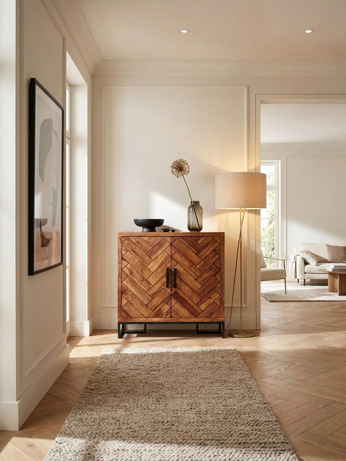 SCHUHSCHRANK – Massivholz, 100x105x40 cm, Fischgrätmuster, große Ablage - Schwarz/Braun, Holz/Metall (100/105/40cm) - KADIMA DESIGN