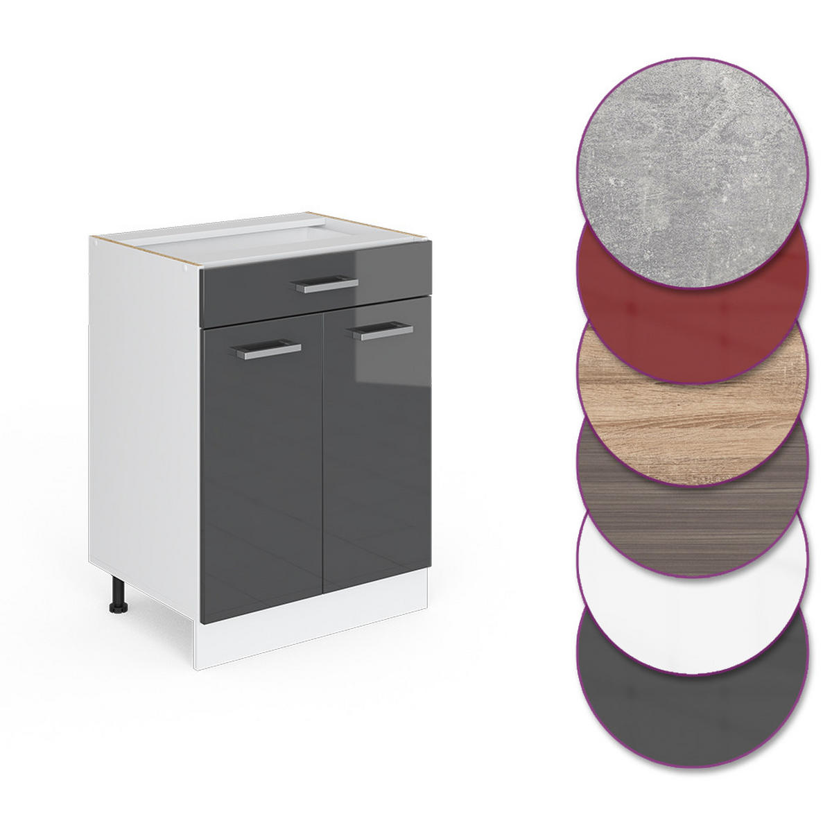 KÜCHENUNTERSCHRANK R-Line Anthrazit Hochglanz 60 cm mit Schublade ohne AP - Schwarz Hochglanz/Anthrazit, Holzwerkstoff (60/81.6/46cm) - Vicco