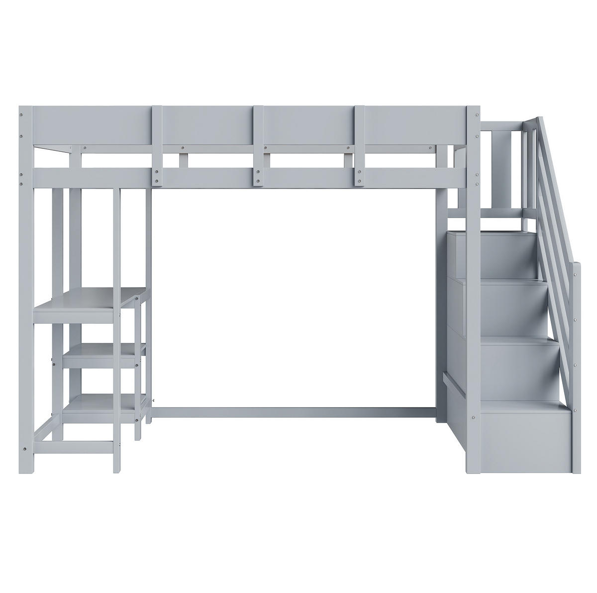 HOCHBETT 90/200 cm mit Stauraumtreppe, Ablageregal und Lattenrost aus Kiefern Holzwerkstoff, Grau - Grau, Holzwerkstoff (90/200cm) - Redom